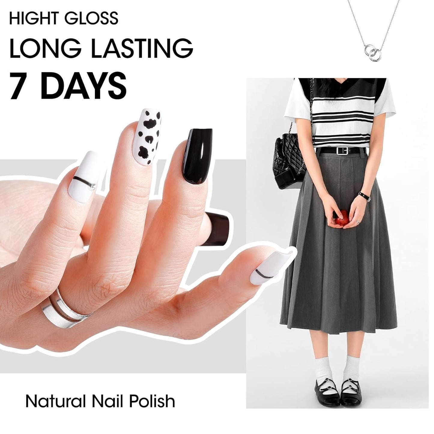 Gellen 4 Colors Black White Gray Nail Polish Set & Base Top Coat, Fall Winter Trendy Winter Black White Grey Regular Nail Polish Quick Air Dry Set for Women DIY Nails Home Salon, Hema Free, Toxin Free-Velvo Beauty