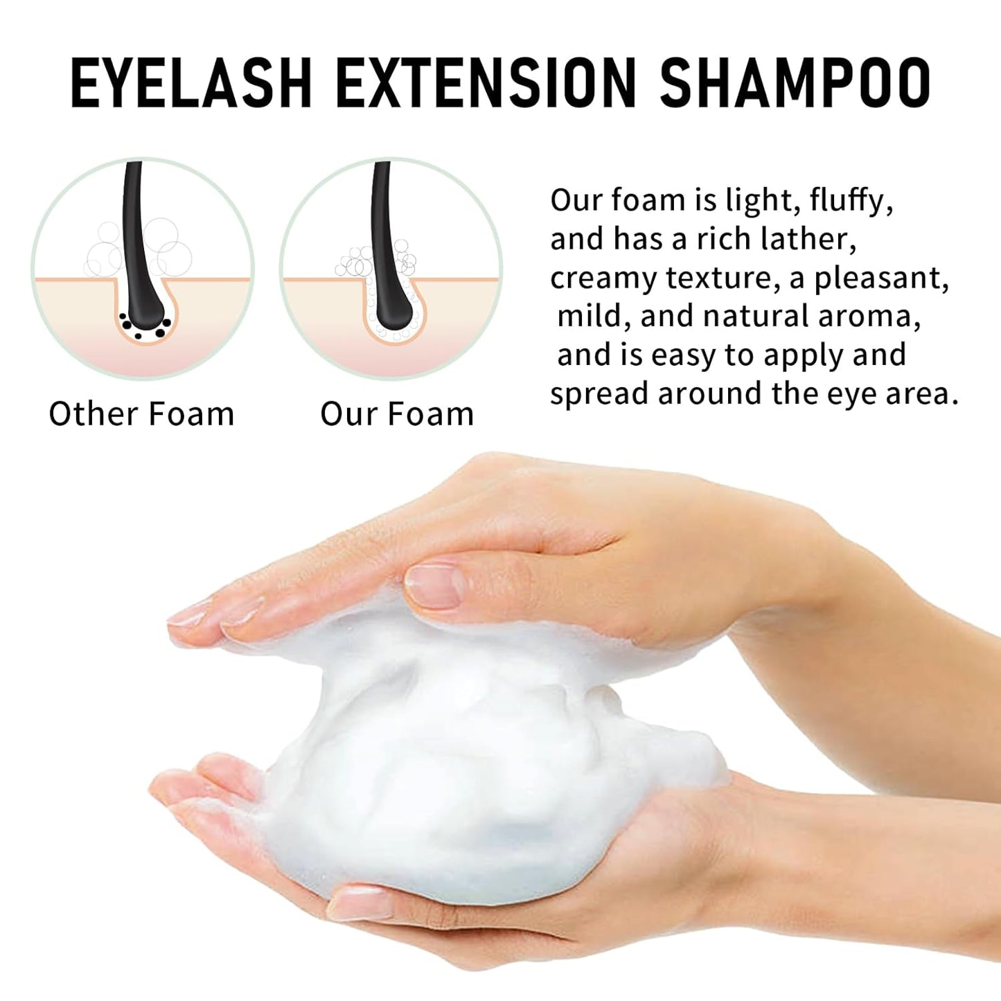 Lash Shampoo Bulk, Eyelash Cleanser for Extensions 1 Liters, Safe Makeup Remover, Non-irritating or Burning Formula Eyelid Foaming Cleanser for Professional Salon and Home Use (Classic Charm-1L)-Velvo Beauty