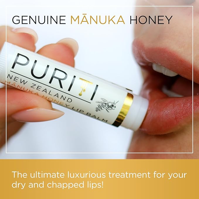 PURITI Manuka Honey Lip Balm – 3pack Soothing & Moisturizing, Enriched with Almond, Jojoba, Macadamia Oils, Cocoa Butter, Hydrating for Dry & Chapped Lips, 100% Genuine New Zealand Manuka Honey-Velvo Beauty
