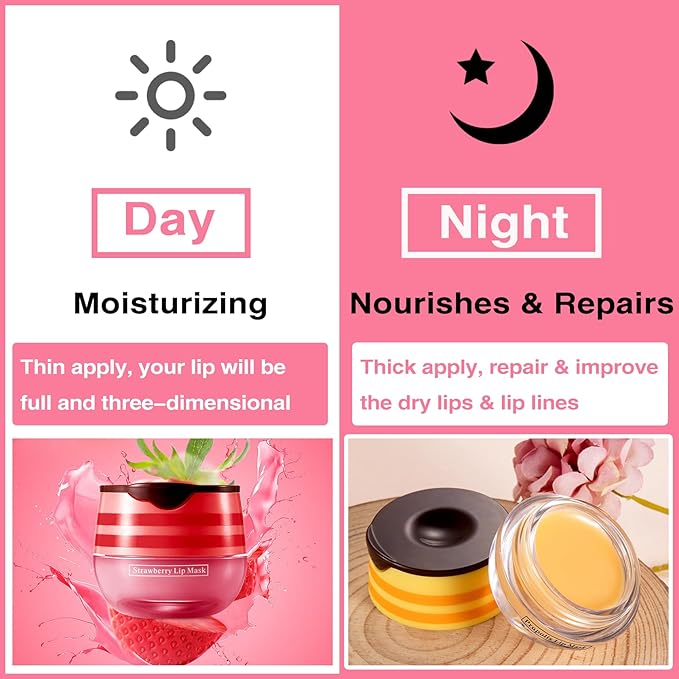 Lip Balm Honey Pot, Honey & Strawberry Lip Mask Propolis Moisturizing Lip Balm with Stick, Hydrating & Prevent Dry and Cracked Lip(2 Pcs)-Velvo Beauty