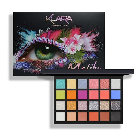 24 Shades Eyeshadow Palette - Festive Luxury Vibrant Bold Full-Color Pigment Long Lasting Matte Shimmer Eye shadow Palette (Malibu)-Velvo Beauty