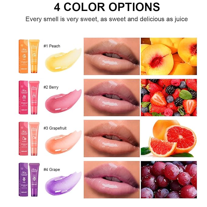 Lip Glowy Balm,4 Pack Fruit Glowy Lip Balm,Vitamin E Lip Glowy Balm Set Reduce Lip Lines, Enhance Lip Color,Moisturizing & Plump Quickly Replenishing Moisture and Relieving Dry Lips-Velvo Beauty