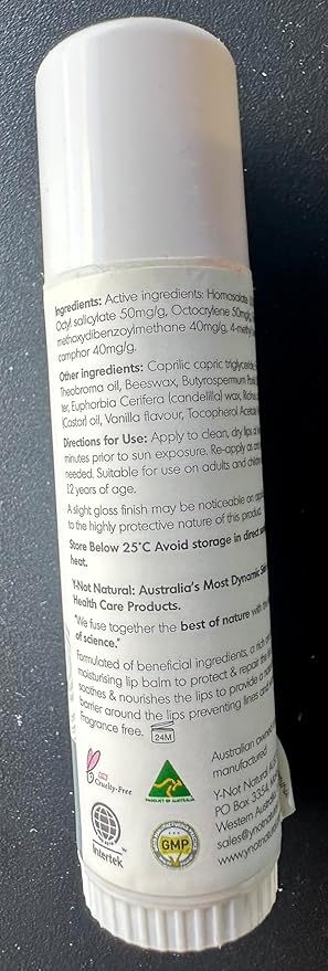 Emu Oil Moisturizing Lip Balm - Hydrating Lip Balm with Extreme SPF50+ Sun Protection - 4-Hour Water Resistant, Fortified with Vitamin E, Amino Acids & Omega 3, 6 & 9 - Y-Not Natural, 15g Stick-Velvo Beauty
