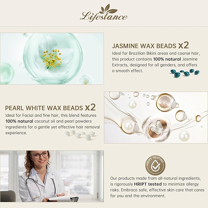 Lifestance Waxing Kit for Women & Men - L3 Digital Warmer, Silicone Wax Pot Liner, Hair Removal Kit with 4 Hard Wax Beads (14.1oz) & 45 Accessories, Professional for Brazilian, Bikini, Face, Leg, Body-Velvo Beauty