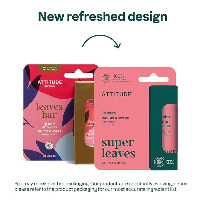 ATTITUDE Plastic-free Lip Balm, EWG Verified Plant- and Mineral-Based Ingredients, Vegan and Cruelty-free Personal Care Products, Watermelon, 0.3 Oz-Velvo Beauty