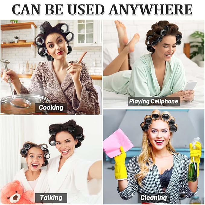 Big Self-Grip Hair Curlers Rollers with Stainless Steel Duckbill Clips for Long, Medium, Thick Hair and Bangs Volume (Black)-Velvo Beauty