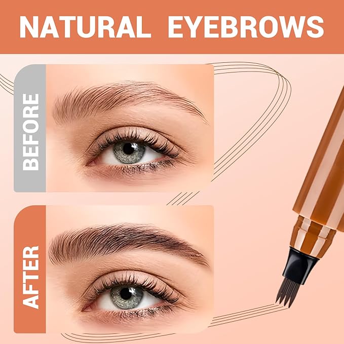 2025 New Magic Eyebrow Pencil, 3D Waterproof 4 Tipped Precise Brow Pen Microblading Eyebrow Pencil Contouring Pen Fine Stroke Microblading Creates Natural (Light Brown)-Velvo Beauty