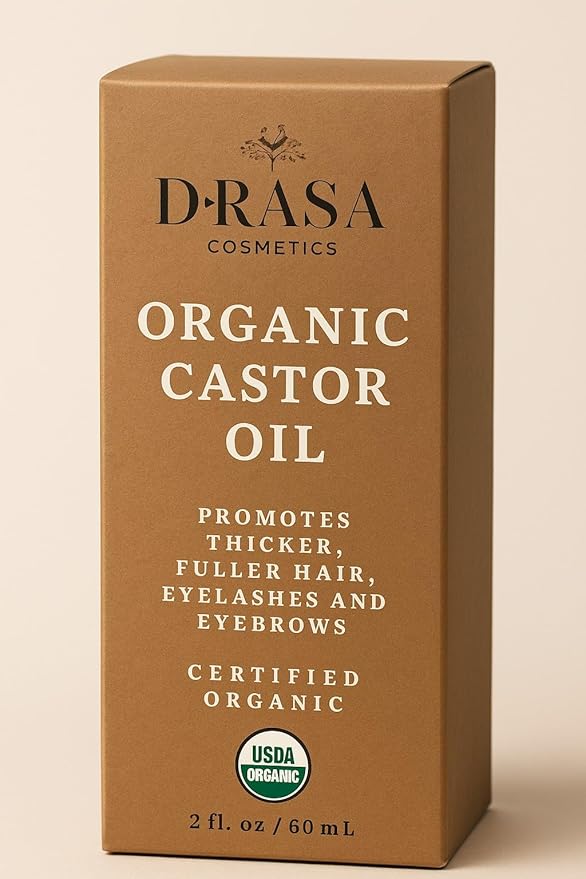 Organic Castor Oil– 100% Pure, Extra Virgin (2oz Glass Bottle), Cold-Pressed, Hexane-Free, Promotes Growth of Hair, Eyebrows & Eyelashes, For Castor Oil Packs, With Free Eyebrow Brush-Velvo Beauty