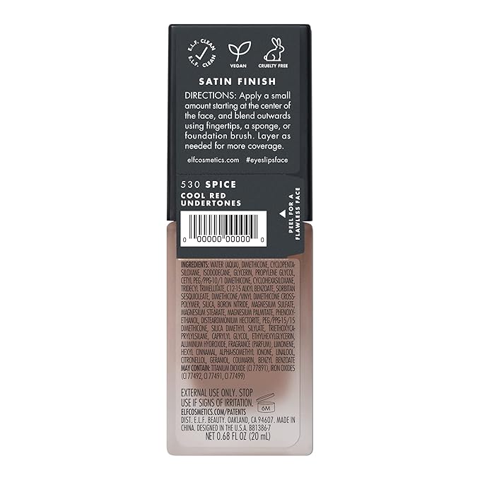 e.l.f. Flawless Finish Foundation, Lightweight & Medium Coverage, Semi-Matte Finish, Spice, 0.68 Fl Oz (20mL)-Velvo Beauty