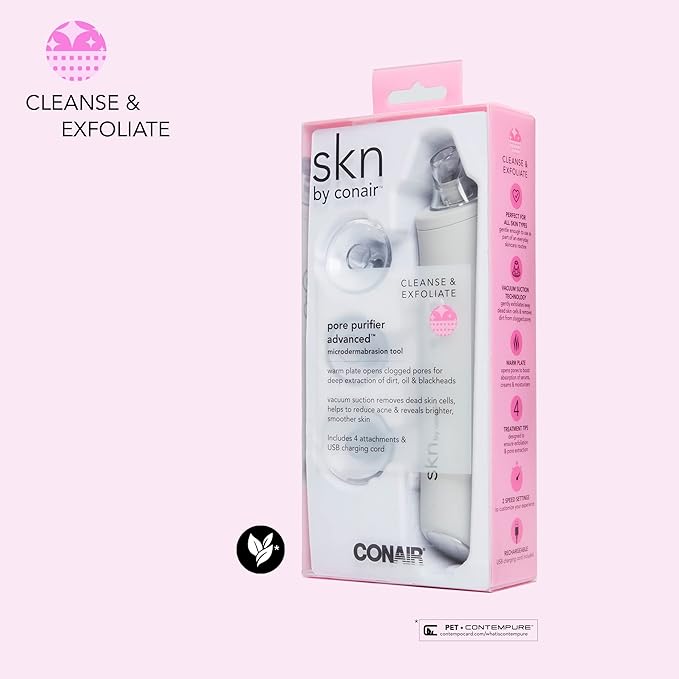 skn by conair Microdermabrasion Facial Tool, Pore Vacuum, Remove Dead Skin Cells and Dirt from Clogged Pores-Velvo Beauty