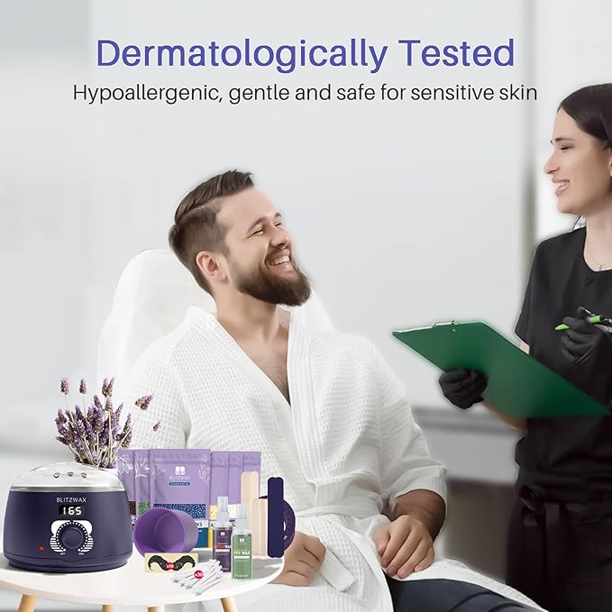 BLITZWAX Brazilian and Bikini Waxing Kit for Men, Hard Wax Warmer for Face, Legs, and Body, At Home Hair Removal Kit, Beginner Friendly, Quick Heating, 30 Nose Wax Sticks-Velvo Beauty