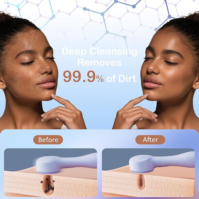 Facial Cleansing Brush Silicone Face Scrubber Waterproof Rechargeable Exfoliator Massage Device for Men & Women, Deep Pore Cleansing, Exfoliating, Removing Blackhead Electric Face Scrub Brush (Blue)-Velvo Beauty