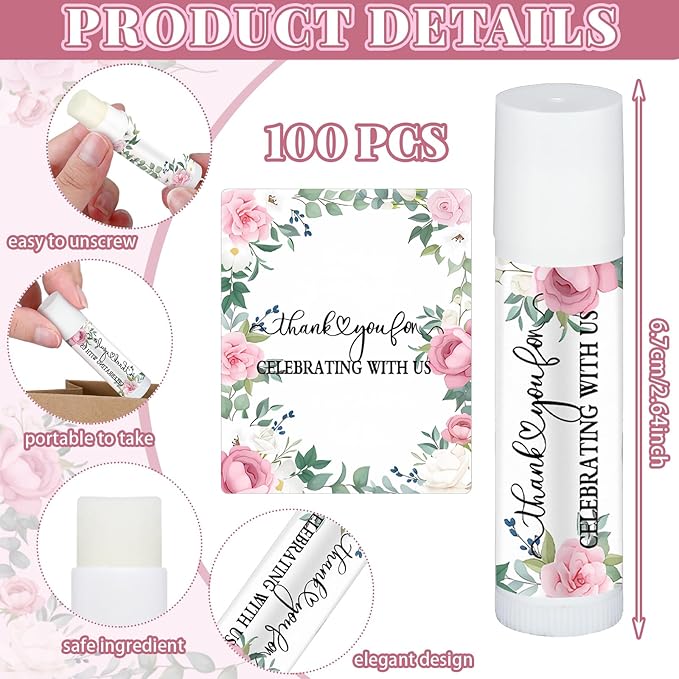Dunzy 100 Pack Hello Fall Thanksgiving Party Gifts Bulk Lip Balms Favors Employee Appreciation Gifts Thank You Gifts Team Inspirational Gifts for Women Men Coworkers Satff Teachers(Pink Rose)-Velvo Beauty
