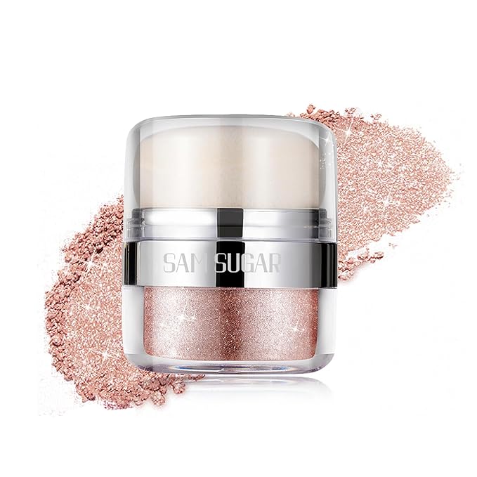 Glitter Body Highlighter Powder Body Shimmer Sparkle Face Brightening Highlighter Powder for Face Eyes Body Glow Makeup With sponge head（06#）-Velvo Beauty