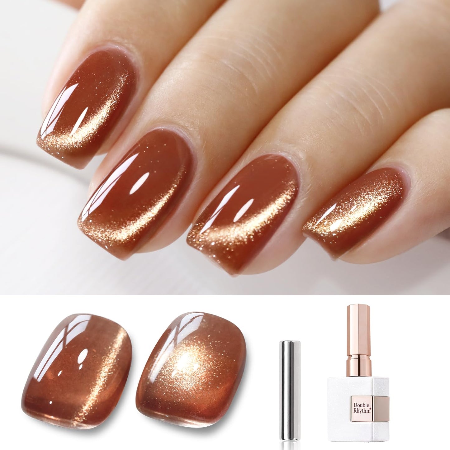 Double Rhythm 15ML Ice Glass Cat Eye Gel Polish with Magnet Holographic Glitter Shimmer Translucent Sheer Color Salon Soak Off Magnetic Nail at Home (Tea Gold-MC1123)-Velvo Beauty
