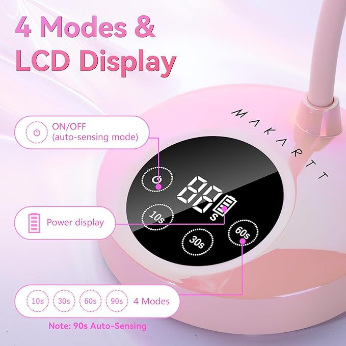 Makartt UV LED Nail Lamp - Mini UV Light for Gel Nails Polish Fast Curing Goosenecks Lamp 30W Rechargeable LED Nail Light Nail Dryer with 4 Timers & Auto Sensor for Salon Home DIY Use-Velvo Beauty