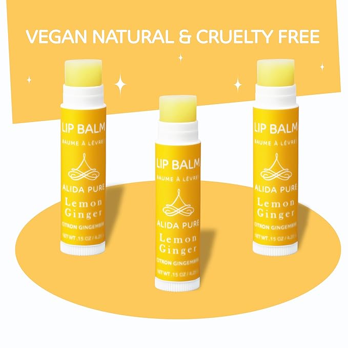Lemon Ginger Lip Balm Collection, Vegan Lip Balm Set, Bees Wax Free, with Avocado Oil, Organic Jojoba Oil, Vitamin E, Natural Moisturizer For Dry, Cracked, or Chapped Lips, 3 Tube Set-Velvo Beauty