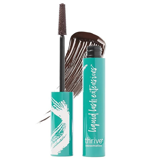 Thrive Causemetics Liquid Lash Extensions Mascara, Tubing Thrive Mascara Lengthening, Volumizing & Curling, Smudge Proof, Washable, No Clumping or Flaking, Vegan & Cruelty Free, Crystal (Brown Black)-Velvo Beauty