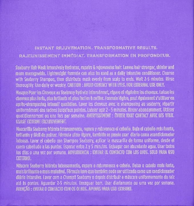 Obliphica Medium to Coarse Seaberry Mask, 1.05 Pound - Nourishing and Restorative Hair Treatment for Medium to Coarse Hair Types, Ensuring Lustrous Shine, Manageability, and Revitalization-Velvo Beauty