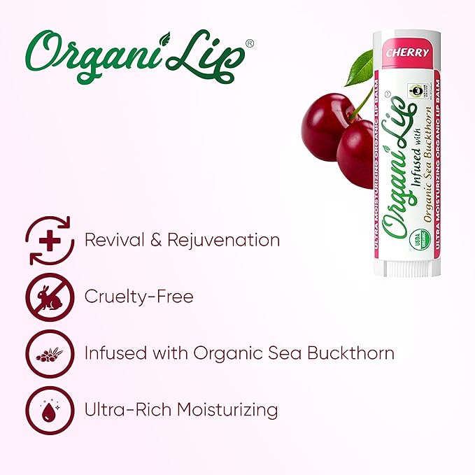 OrganiLip USDA Certified Organic Lip Balm for Nourishing Cracked or Dry Lips - All-Day Ultra Moisturizing Lip Care in Oval Shaped Tubes - 3-Pack (Cherry)-Velvo Beauty