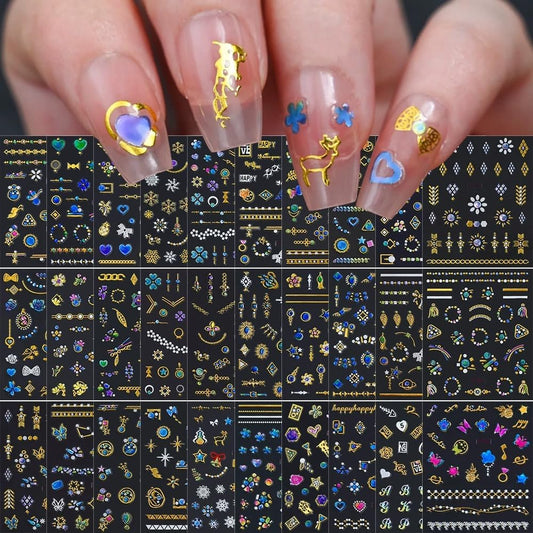 30 Sheets Gem Star Nail Stickers 3D Self Adhesive Luxury Blue Gems Theme Nail Art Charms Sticker Decals for Crafts Supplies Accessories (ST-BG)-Velvo Beauty