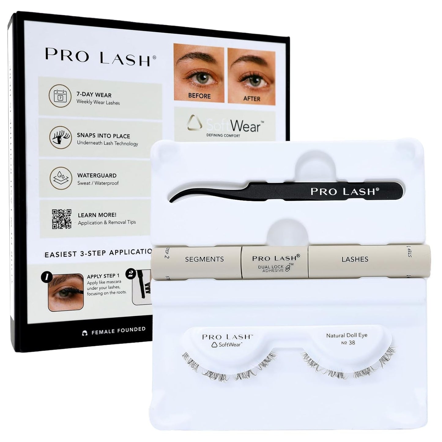 Pro Lash SoftWear Clean Girl Mini Lash Clusters Kit - Natural-Looking, Lightweight Lashes - 7-Day Cluster Eyelash Extensions - False Eyelashes Plus Adhesive and Tweezers - Doll Eye No. 38-Velvo Beauty
