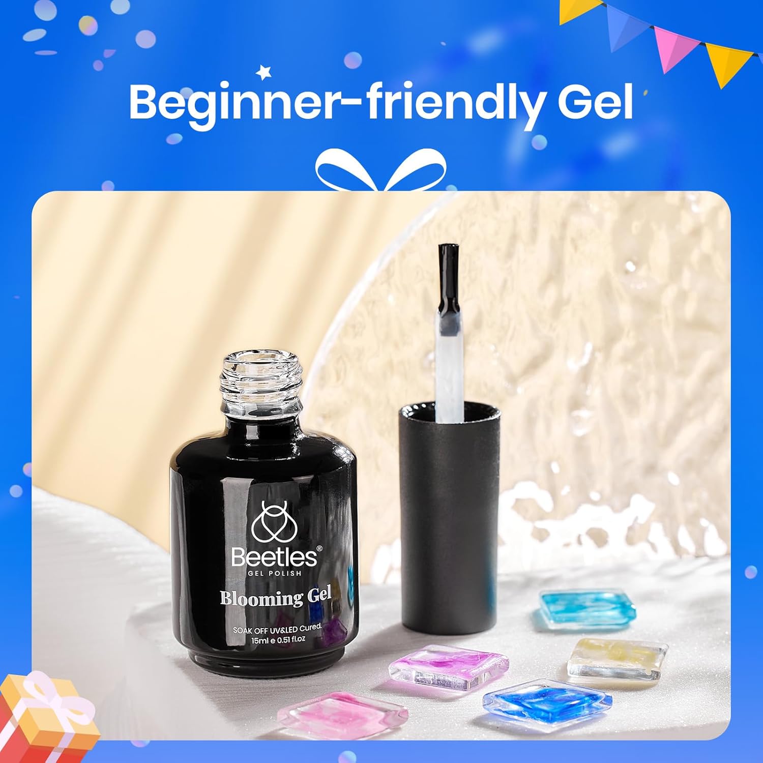 Beetles Blooming Gel & Base Top Coat Set, 3PCS 15ML Shine Finish Long Lasting No Wipe Top Coat Gel Nail Polish Base Spreading Marble Effect Soak off UV LED Nail Art Gifts for Women-Velvo Beauty