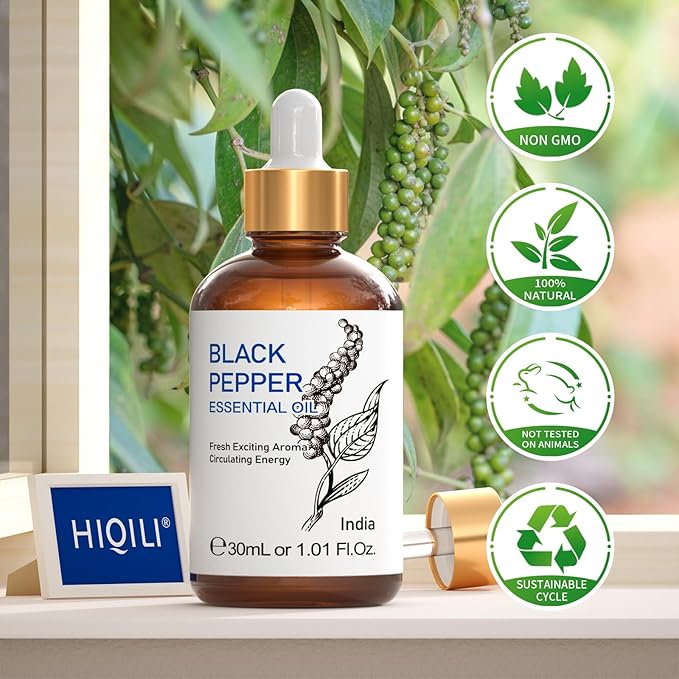 HIQILI 1 Fl Oz Black Pepper Essential Oil, 100% Pure Natural for Aromatherapy, Diffuser - 30 ML-Velvo Beauty