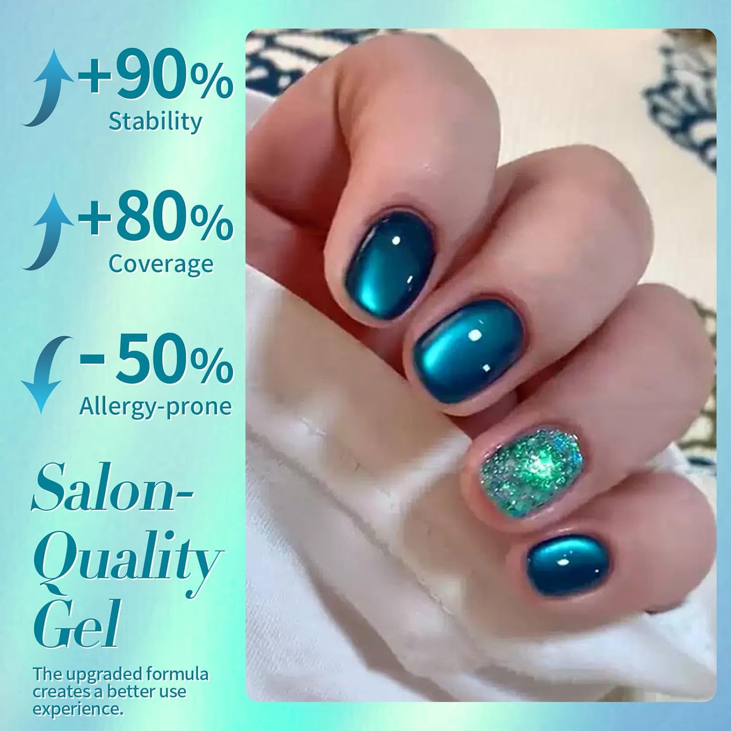 Born Pretty Cat Magnetic Gel Nail Polish, Sea Blue Crystal Cat, Holographic Magnetic Nail Art Manicure Salon DIY at Home 15ML-Velvo Beauty