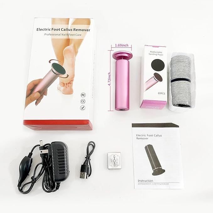 Electric Foot Callus Remover, Adjustable Foot Speed, Professional Foot Repair Tool, Equipped with 60 Pieces of Sandpaper, Suitable for Men and Women with Dead Skin calluses, Dry and Cracked, Pink-Velvo Beauty