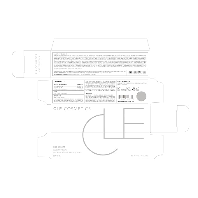 CLE Cosmetics CCC Cream (Warm Medium Light 203 / SPF 50) - Color Correcting CC Cream with Sunscreen - Lightweight, Hydrating, Light to Medium Coverage Foundation - BB & CC Hybrid - 1 fl oz-Velvo Beauty