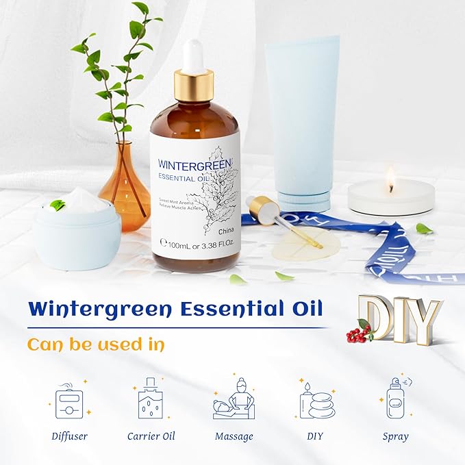 HIQILI Wintergreen Essential Oil,100% Pure Natural,for Diffuser-Inhalation Therapy - 3.38 Fl Oz-Velvo Beauty