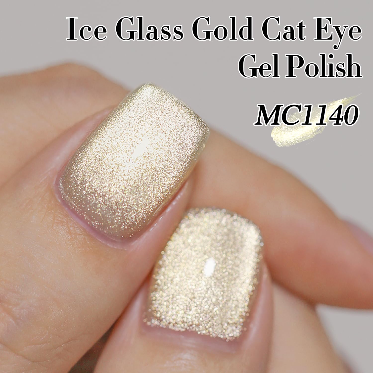 Double Rhythm Cat Eye Gel Polish with Magnet 15ML Ice Glass Holographic Glitter Shimmer Translucent Sheer Color Salon Soak Off Magnetic at Home (Gold-MC1140)-Velvo Beauty
