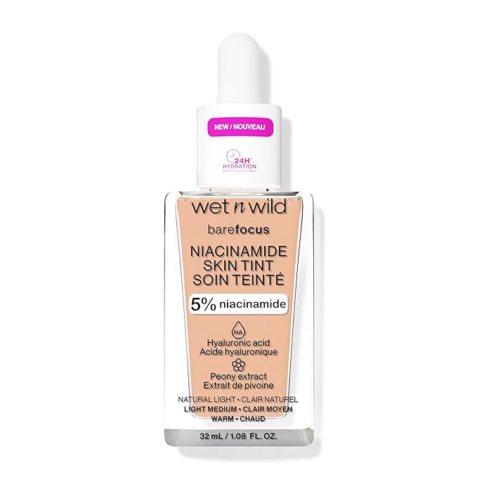 wet n wild Bare Focus Skin Tint, 5% Niacinamide Enriched, Buildable Sheer Lightweight Coverage, Natural Radiant Finish, Hyaluronic & Vitamin Hydration Boost, Cruelty-Free & Vegan - Light-Velvo Beauty