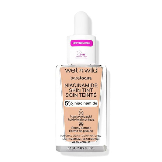 wet n wild Bare Focus Skin Tint, 5% Niacinamide Enriched, Buildable Sheer Lightweight Coverage, Natural Radiant Finish, Hyaluronic & Vitamin Hydration Boost, Cruelty-Free & Vegan - Light-Velvo Beauty