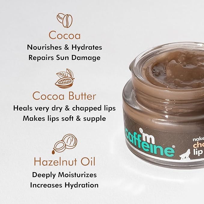 mCaffeine Deep Moisturizing Choco Lip Balm for Healing Dry & Chapped Lips - 24 Hrs Moisturization | Lip Care for Men & Women with Cocoa Butter & Hazelnut Oil | Natural & Vegan (12gm)-Velvo Beauty