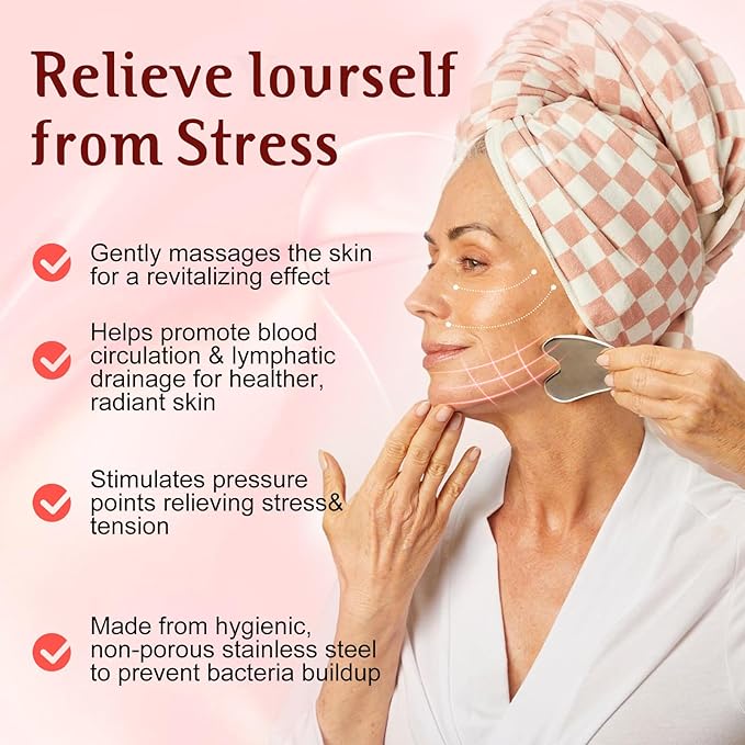 Gua Sha Facial Tools and Face Roller Set, Lymphatic Drainage Massager，Stainless Steel Facial Sculpting Eyes Roller Guasha for Face, Chin & Jawline Sculpting,Skin Care (Stainless Steel)-Velvo Beauty