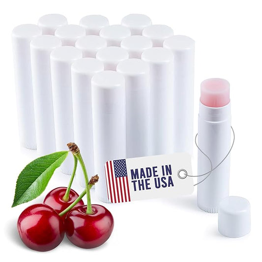 Lip Balm Bulk Unlabeled - Made in USA Bulk Chapstick - Natural Ingredients Vitamin E Shea Butter - Custom Chapstick Bulk For Party & Wedding Favors (18 Count, Cherry)-Velvo Beauty
