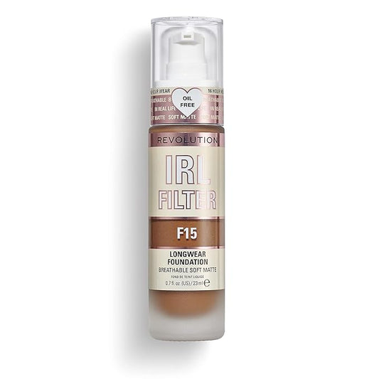 Revolution Beauty, IRL Filter Longwear Foundation, Soft & Breathable Formula, Medium to Full Coverage, Matte Finish, F15, 0.7 Fl. Oz-Velvo Beauty