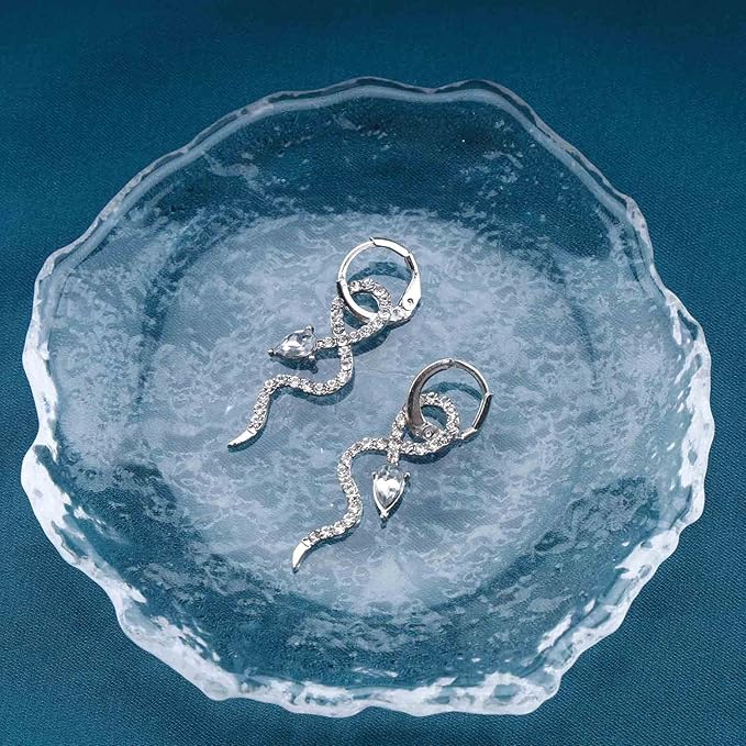 Gothic Crystal Snake Drop Earrings Silver Serpent Earrings Punk Snake Hoop Earrings Unusual Halloween Earrings Jewelry for Women and Girls-Velvo Beauty