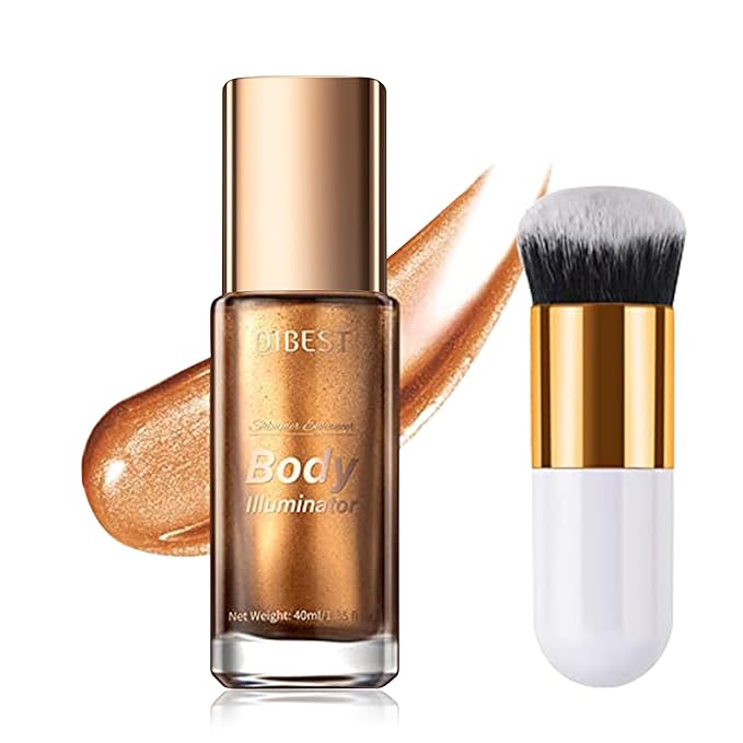 40ml Body Shimmer Oil,Liquid Body Illuminator, Waterproof Moisturizing And Glow For Face & Body, All-In-One Makeup Liquid Illuminator, Summer Body Luminizer,Makeup Brush Include (03#Bronze Gold)-Velvo Beauty