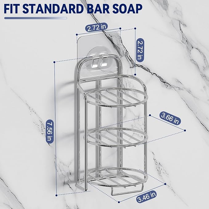 Silver 3-Tier Shower Soap Shampoo Bar Holder, Self Adhesive & Freestanding Draining Soap Dish Caddy for Bathroom Wall Accesories Decor-Velvo Beauty