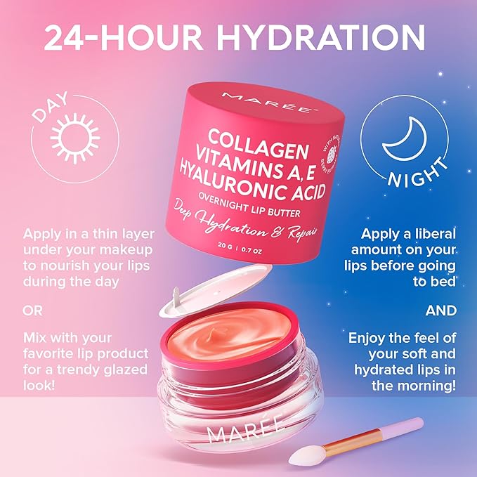 MAREE Lip Mask with Hyaluronic Acid & Coconut Oil - Overnight Collagen Lip Butter to Nourish & Hydrate Dry Cracked Lips - Moisturizer for Skin Care with Shea & Cocoa Butter - Sleeping Lip Butter Balm-Velvo Beauty