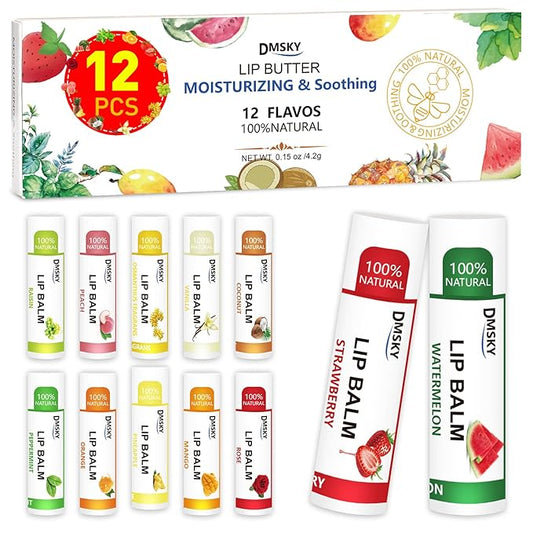 DMSKY 12 Pack Lip Balm, Natural Lip Balm Bulk with Vitamin E and Coconut Oil, Moisturizing Soothing Chapped Lips, Gifts for Women Stocking Stuffers Party Favors-Velvo Beauty