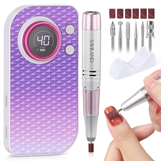 SAVILAND Essentials Electric Nail Drill: 40000RPM High-Torque Nail File Quick Removal for Acrylic Nails Easy Operation Portable Nail Drill for Beginner Home DIY Nail Art Manicure Pedicure-Velvo Beauty