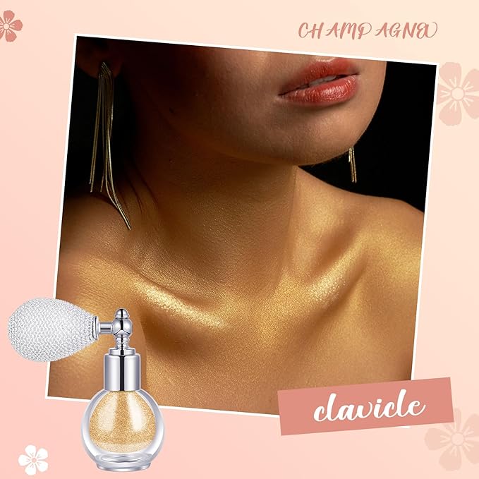 3 Pcs Glitter Spray for Hair and Body, Highlighter Shimmering Spray Powder High Gloss Body Glitter Spray Sparkle Powder for Face Body Cosmetic, Champagne, Pearl White, Bronze Color-Velvo Beauty