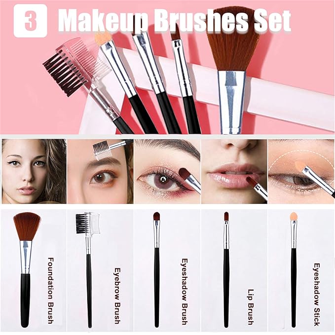 All in One Makeup Kit, Includes 12 Colors Naked Eyeshadow Palette, 5Pcs Makeup Brushes, Waterproof Eyeliner Pencils, Eyebrow Powder and Quicksand Cosmetic Bag, Gift Set for Women, Girls & Teens-Velvo Beauty