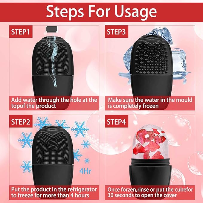 XHJRI Ice Face Roller Massager,Ice Cube Roller for Face, Eyes and Neck Naturally Conditioning and Skin Care,De-Puff Eye Bags,Reduce Migraine Pain,Reusable Massage Silicone Ice Mold (New Black)-Velvo Beauty