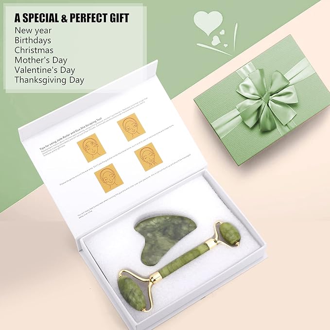 Deciniee Jade Roller and Gua Sha Set - Beauty Face Massager & Guasha Tool for Eye, Neck, Body - 2 in 1 Skin Care Massage Tools, Muscle Releaxing and Relieve Wrinkles-Velvo Beauty