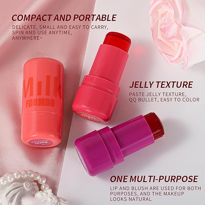 Cooling Water Jelly Tint Blush Makeup Blush Stick 3-in-1 Lip and Cheek Tint Stain Jelly Blush Multi-use Clear Glossy Gel Blush,0.18 Oz (Chill Red, 0.18 Oz)-Velvo Beauty